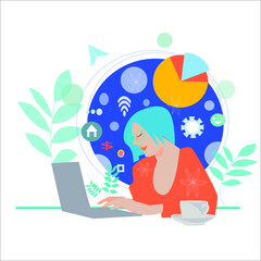  A woman with a taplet on the table