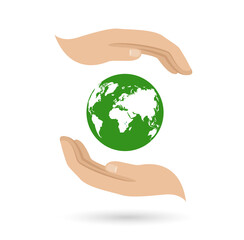 Two hands with Green planet Illustration. Environmental, Ecology, Bio, Green, Save concept