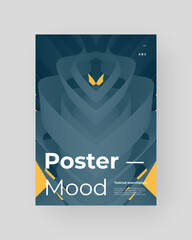 Abstract Placard, Poster, Flyer, Banner Design. Colorful illustration on vertical A4 format. Volumetric shapes. Fluid color paths. Dynamic, symmetry composition with trendy flow 3d shapes.