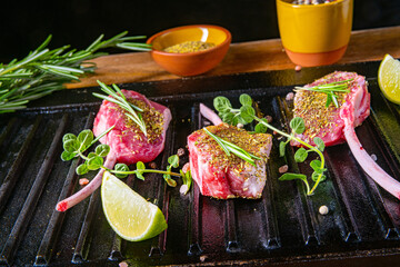 Seasoned and Herb Marinated Raw Lamb Chops