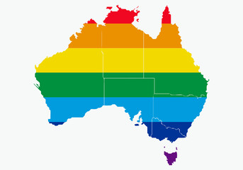Bandera LGTBI en el mapa de Australia.