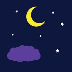 Fototapeta na wymiar night sky with stars and moon. paper art style. Vector of a crescent moon with stars on a cloudy night sky. Moon and stars background.
