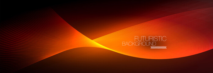 Abstract neon glowing light in the dark with waves. Shiny magic energy and motion concept, vector abstract wallpaper background