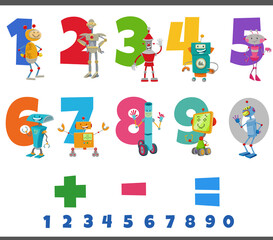 educational numbers set with funny robots characters