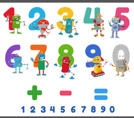 educational numbers set with happy robots characters