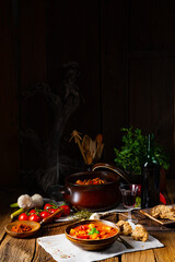 rustic Hungarian goulash soup with paprika