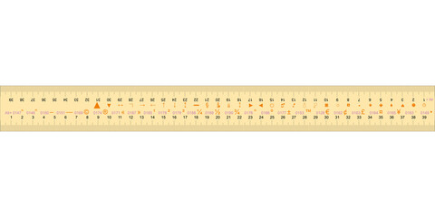 A ruler with codes for entering special characters (alt + numeric keypad). For layout and design. 40 centimeters.
