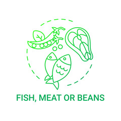 Fish, meat or beans concept icon. Healthy school meal components. Getting proper amount of nutritions from lunch. Healthy meal idea thin line illustration. Vector isolated outline RGB color drawing