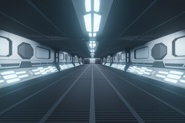 3d rendering illustration of high technology modern space pathway. space shuttle pathway hallway