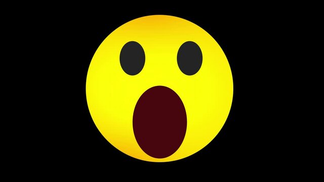 Wow smiley face animation. Astonished face emoji animation. Shocked and surprised yellow face open mouth emoticon.