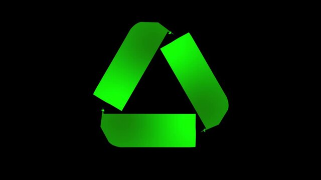 Recycling icon animation. Loopable animation with rotating recycle arrows. Gradient green icon on black and blue background and in white and black.