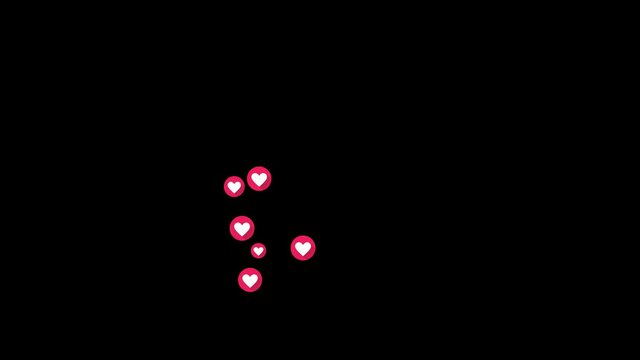 Heart buttons icons slowly floting up. Getiing heart love icon on social media.