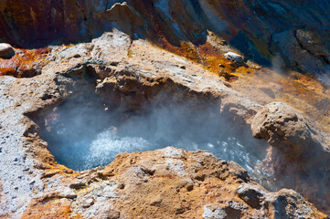 Boiling water in the crater of the Bolshoi geyser, Valley of Geysers, Kamchatka.