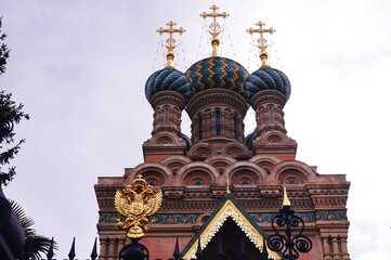 Fototapeta na wymiar Domes of the Russian Orthodox Church of the Nativity in Florence, Italy