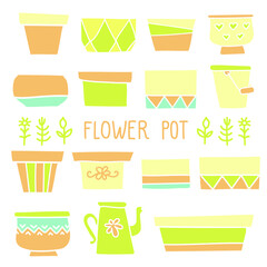Flower pots isolated flat style design. Vector set of flower pots illustration Close up isolated on white backgro