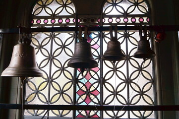Bells in the narthex of the Russian Orthodox Church of the Nativity in Florence, Italy