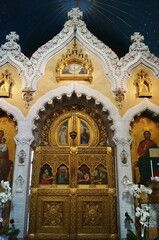 Fototapeta na wymiar Iconostasis inside the Russian Orthodox Church of the Nativity in Florence, Italy