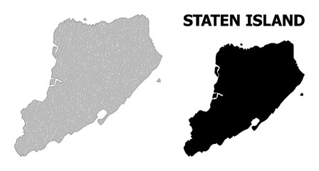 Polygonal mesh map of Staten Island in high resolution. Mesh lines, triangles and dots form map of Staten Island.
