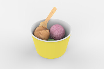 Matte Paper Ice Cream Cup  Mockup. 3d illustration