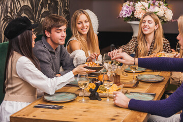 Group of friends at a dinner party