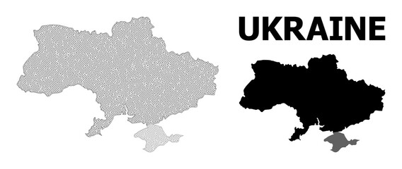 Polygonal mesh map of Ukraine in high resolution. Mesh lines, triangles and points form map of Ukraine.