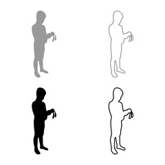 Boy holds toy Child hold bunny hare rabbit Preschool Brother holding amigurumi Son with gifts Teddy plaything presents friend for children kid silhouette grey black color vector illustration solid 