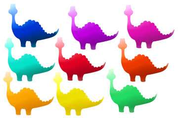 Colorful baby dinosaur silhouettes kit. Sublimation backgrounds pack on white background