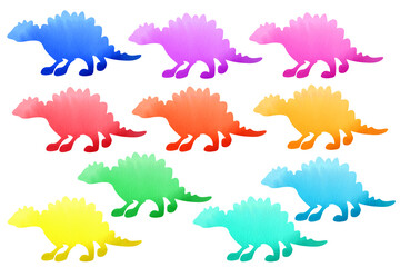 Colorful baby dinosaur silhouettes set. Sublimation backgrounds pack on white background