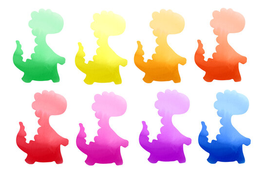 Colorful baby dinosaur silhouettes set. Sublimation backgrounds pack 
