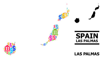 Bright colored finance and economics mosaic and solid map of Las Palmas Province. Map of Las Palmas Province vector mosaic for geographic campaigns and proclamations.
