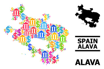 Colorful finance and commerce mosaic and solid map of Alava Province. Map of Alava Province vector mosaic for advertisement campaigns and applications.