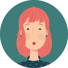 Vector avatar with one surprised ginger-haired young woman.