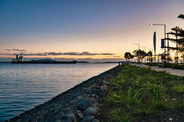 Ship passing Eastshores in Gladstone, Queensland