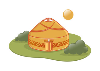 Yurt in the spring pasture, vector illustration landscape