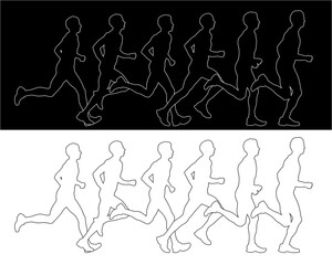 Young athletes run a marathon. Isolated silhouettes of people