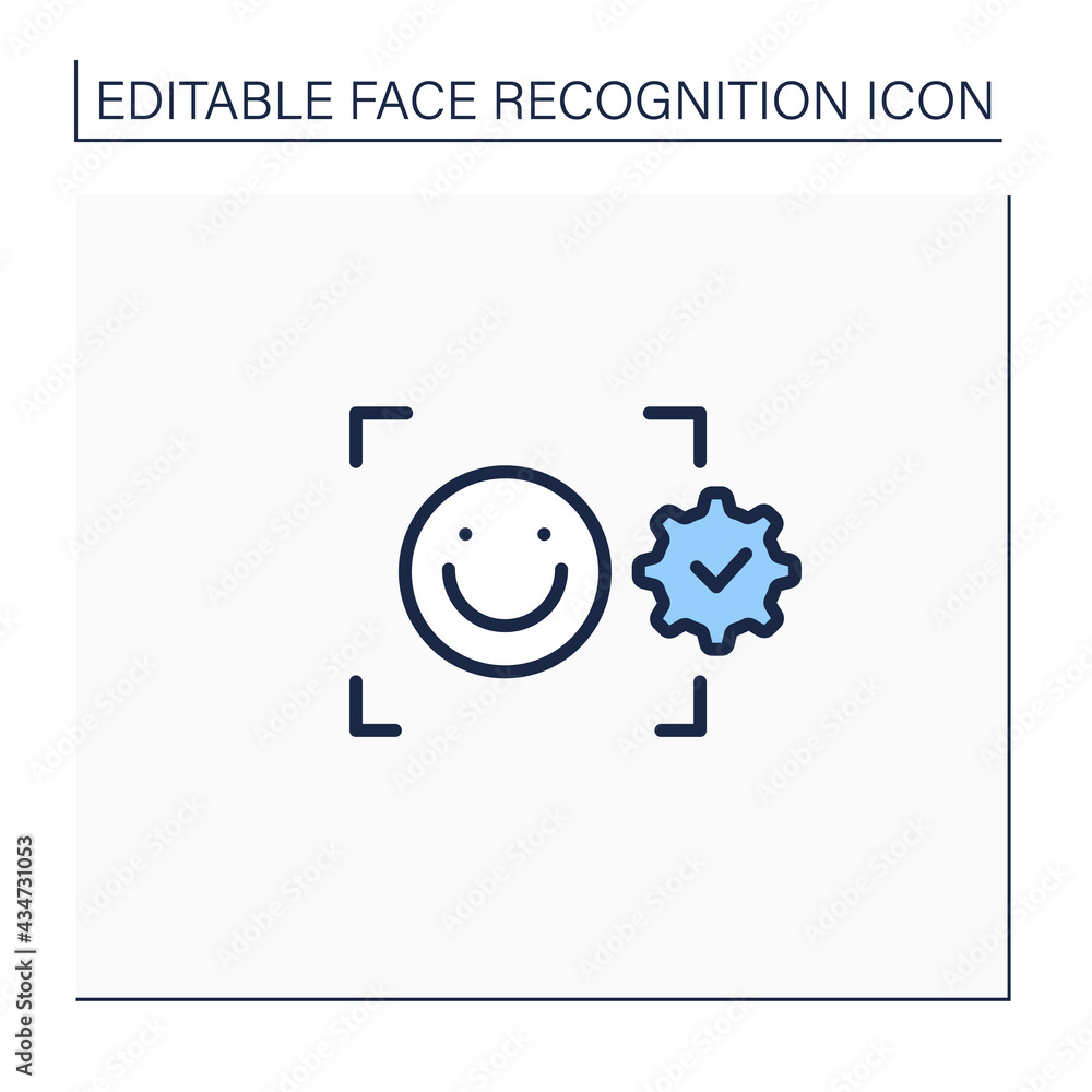 Poster facial emotion recognition line icon. detection emotional states. detecting human emotions from faci