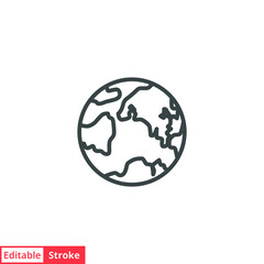Globe line icon. Simple outline style. World, earth, planet, web, geography concept. Pictogram vector symbol illustration isolated on white background. Editable stroke EPS 10.