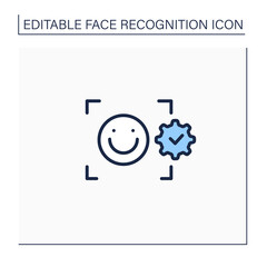 Facial emotion recognition line icon. Detection emotional states. Detecting human emotions from facial expressions. Scanning concept. Isolated vector illustration.Editable stroke