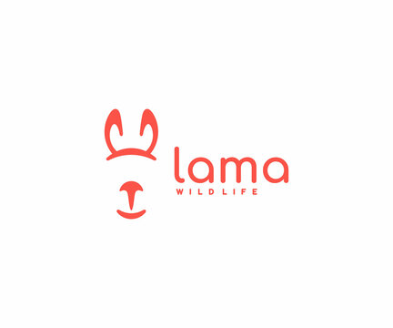 Lama logo design. Cute cartoon alpaca vector design. Llama linear wildlife logotype