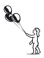 Girl with balloons simple illustration. 