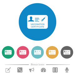 Vaccination certificate flat round icons