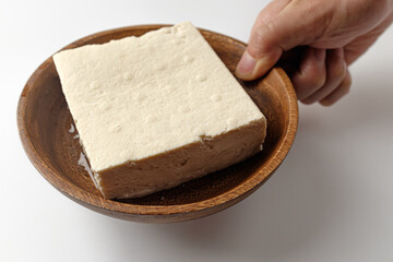Square tofu on white background