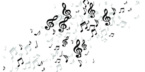 Music notes flying vector backdrop. Sound