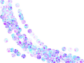 Violet tinsels confetti scatter vector illustration. Round lustering paillette elements holiday glitter flatlay. New Year confetti placer glowing background.