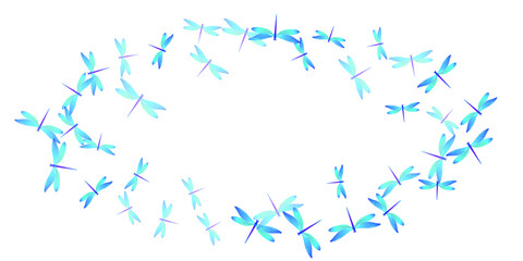 Exotic cyan blue dragonfly isolated vector wallpaper. Summer cute insects. Wild dragonfly isolated children background. Gentle wings damselflies graphic design. Fragile creatures