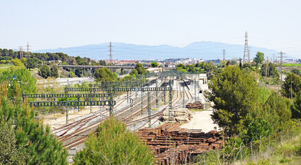 Paisaje ferroviario en Cerdanyola, Barcelona, Catalunya, España, Europa
