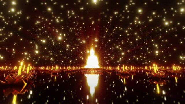 Festival Of Lights For Visakha Bucha is motion footage for celebration films and cinematic in Buddhism scene. Also good background for scene and titles, logos.