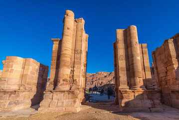 Remains of Hadrian Gate in Petra historic and archaeological city, Jordan