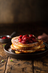 Traditional French toast with raspberry