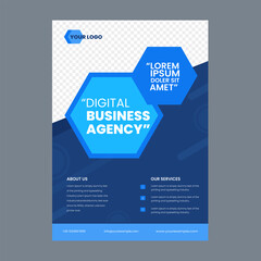 Digital Business Agency Brochure, Flyer Design In Blue And White Color.